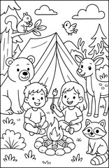 Fototapeta premium Detailed Camping hand drawn vector illustration doodle art line art coloring page for kids