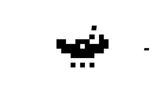 Retro pixel art style human skull symbol fun animation on black background