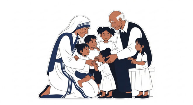 Mother teresa and pope john paul ii helping children in need with care and compassion