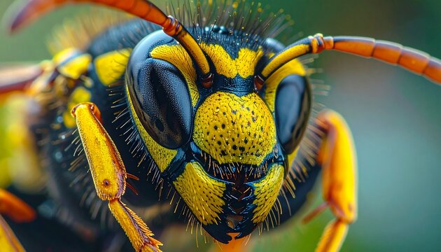 Yellow Jacket Wasp Closeup Macro Insect Portrait.