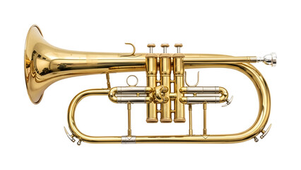Obraz premium A shiny gold trumpet on a black background with musical instrument details