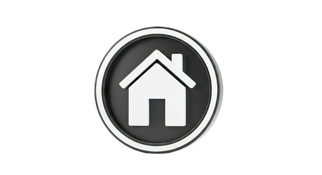 3D Home Icon on Dark Circular Background