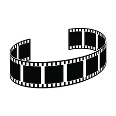 A curved filmstrip illustration in black and white resembling a bracelet