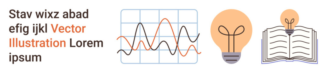 Education, innovation, learning, data analysis, creativity, research. Graph with lines, light bulb book. Education and innovation in learning and creativity concepts © robu_s