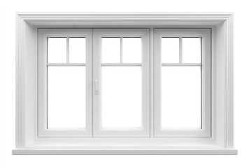 Obraz premium White framed window with three horizontal panes, featuring decorative trim and a clean, minimalist aesthetic.