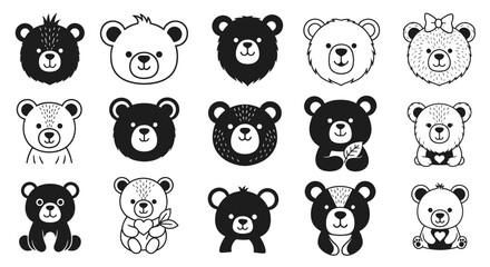 Cute Teddy Bear Illustrations: Variety of Adorable Cartoon Bear Faces and Figures © Salak