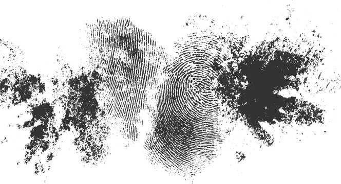 Black fingerprint smudges and dust particles on white background
