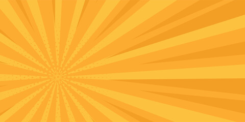 Pop art comic yellow background. Summer backdrop. Sunbeam Pattern yellow colored. Vintage vector halftone illustration. EPS 10