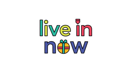 Obraz premium Vibrant typographic expression of mindful living featuring playful gift and arrow elements