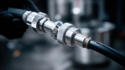 Close-Up of Industrial Hose Connector with Metal Fittings and Grip
