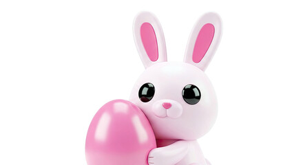 Obraz premium Pink Cartoon Bunny Holding a Pink Egg
