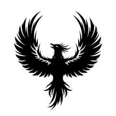 Fototapeta premium phoenix rising black silhouette vector on white background