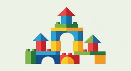 Fototapeta premium Colorful Building Blocks Castle Structure Toy.