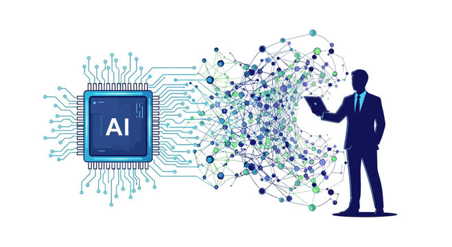 Artificial intelligence concept with businessman and data network connection