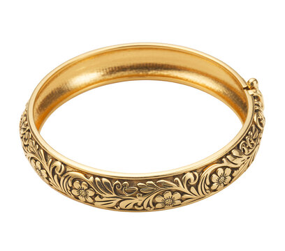 Gold bangle with floral engraving jewelry engraved isolated on a transparent background