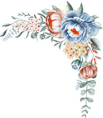 Watercolor Floral Corner Border Graphic. Elegant Peony & Botanical Arrangement for Wedding Invitations, Event Design & Branding.