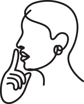 do not disturb icon, please do quiet, pssst or shhh gesture lips, silence or secret, keep shut mouth. one line art icon drawing vector