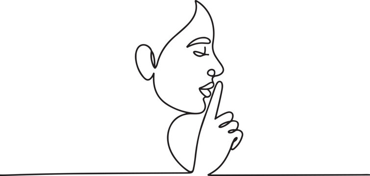 do not disturb icon, please do quiet, pssst or shhh gesture lips, silence or secret, keep shut mouth. one line art icon drawing vector