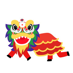 Naklejka premium kawaii two kid playing dance with lion head chinese new year. Children Celebrate Chinese New Year With Traditional Lion Dance Performances 
