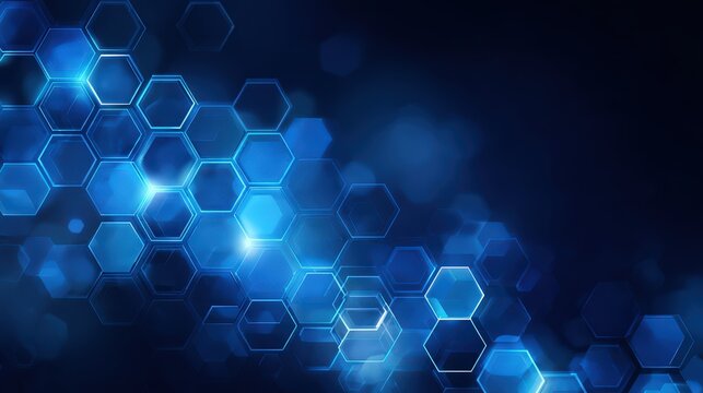 Abstract Technological Symphony: Dive into a mesmerizing digital realm of interconnected blue hexagons, representing the building blocks of innovation and advancement.