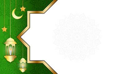 green background with star, moon and lantern ornaments. for congratulations on Eid and Ramadan