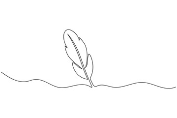 Minimalist bird feather continuous one line drawing. Elegant black line art illustration on a clean white background for modern aesthetic design projects.