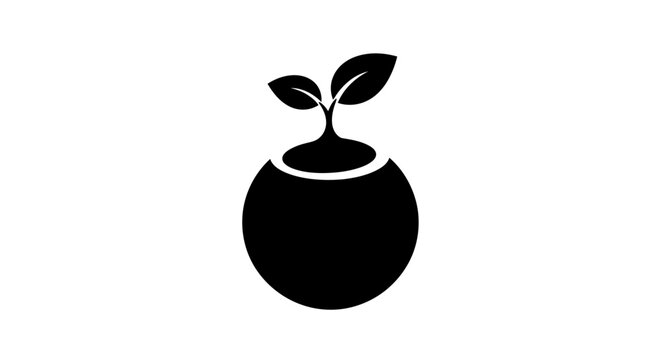 Simple black and white graphic of a seedling growing from a seed.