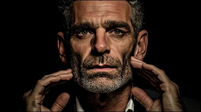 Man suffering headache stress or deep thought