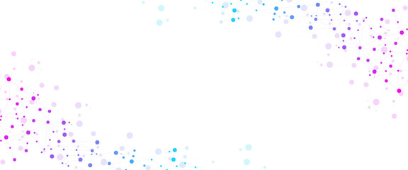 Futuristic Neural Network Frame With Connected Purple And Blue Nodes. Digital Data Network Border Background. Abstract Geometric Connect Lines And Dots