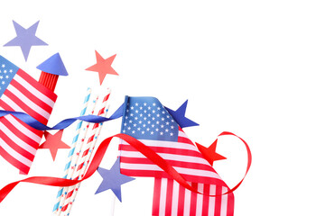 Fototapeta premium Red, white, and blue festive decor, isolated on white, PNG