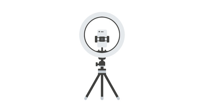 A ring light on a tripod stands ready for a photography session indoors.