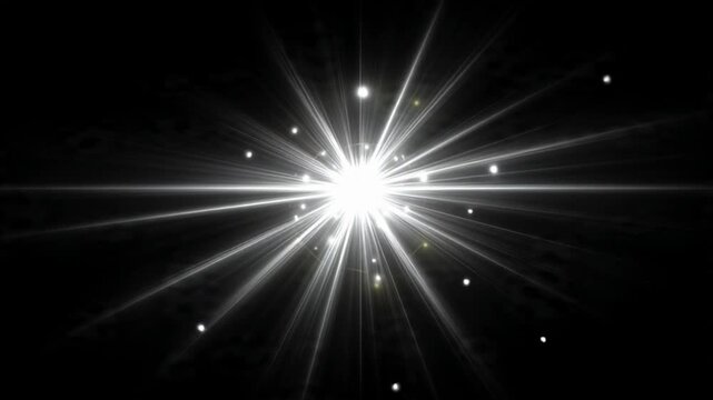 Bright White Star Shining with Radiant Light Beams in Dark Space.
