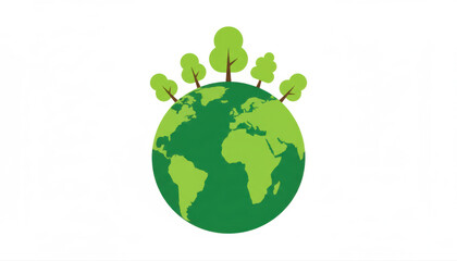 Flat Illustration of Green Globe with Trees on Top