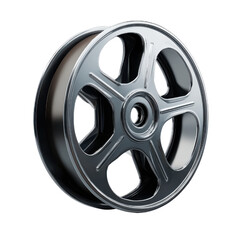 Obraz premium Shiny metallic film reel with spokes against a dark background movie cinema, Isolated On White, Png Transparent, Cut Out