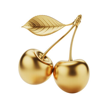 Golden Cherries with Leaf luxury decorative isolated on a transparent background