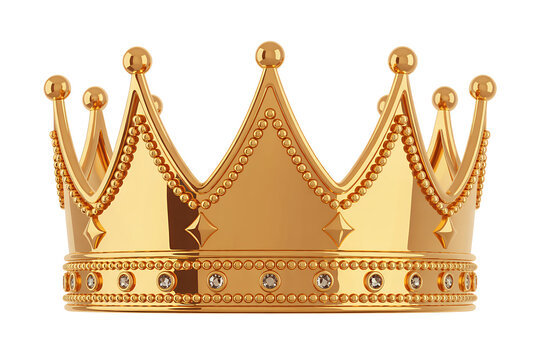 Golden crown with stars and gems shiny isolated on a transparent background