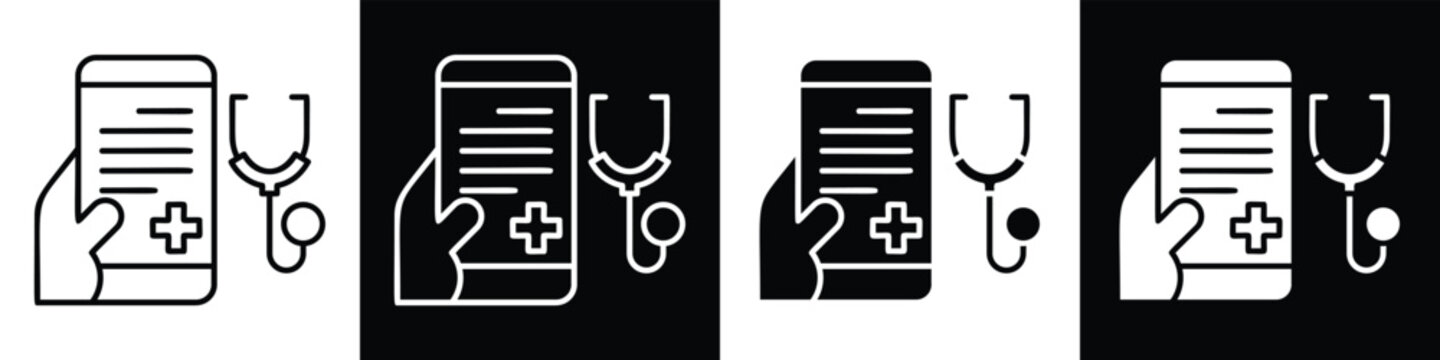 Telemedicine line and glyph icon style in white n black background