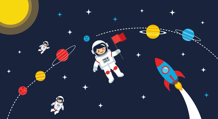 Naklejka premium Astronauts Exploring the Solar System in Space.