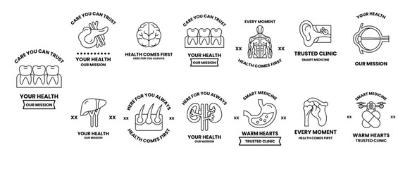 Fototapeta premium The image is a series of health-related icons, including a heart, a stomach