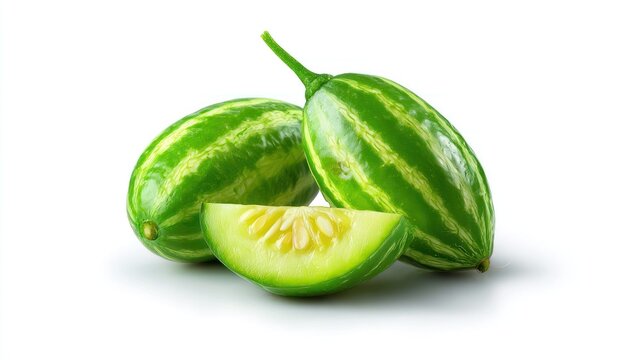 Fresh green pointed gourd vegetables isolated on white background