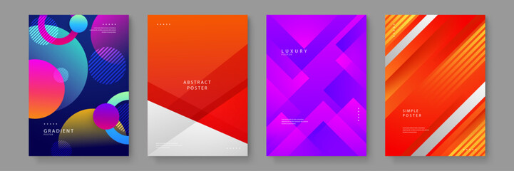 Collection of four vibrant posters featuring liquid gradients circles and abstract geometric shapes for creative branding © Badr Warrior