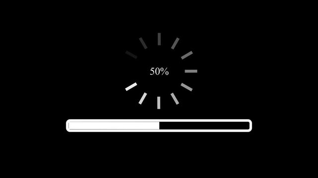 oading wheel animation - Animated spinning load icon with alpha layer black background. Progress bar motion graphic and circle rotating loading icon. 4k
