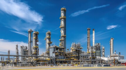 Obraz premium Industrial plant with chimneys against blue sky