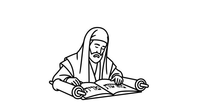 Ancient scribe writing on a scroll