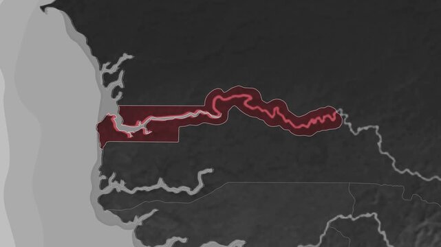 Zooming In on Gambia on a Dark World Map
