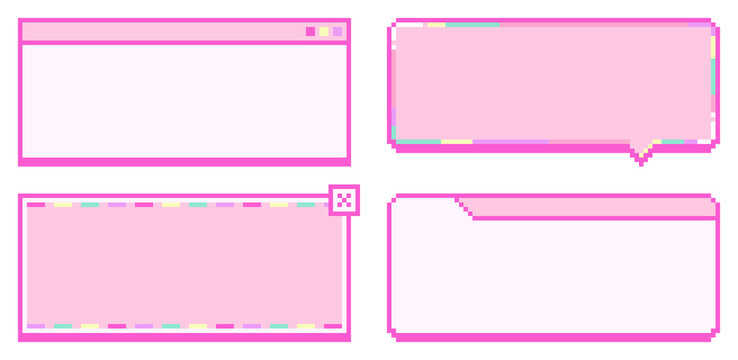 8-bit pixel art pink Y2K popup dialogue set