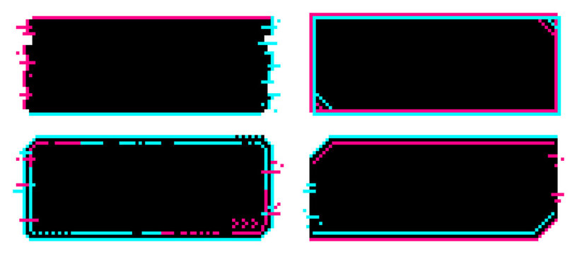 8-bit pixel art neon glitch frame set