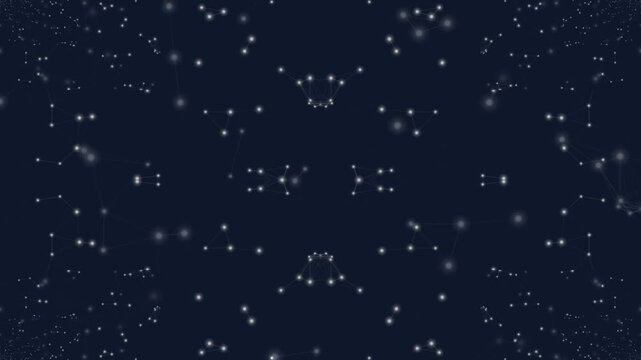 Complex symmetrical plexus network with glowing white nodes and interconnected lines on deep blue background