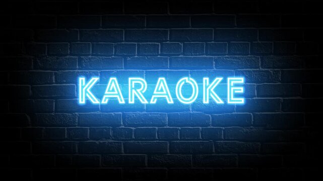 Blue Neon Karaoke text animation. Glowing karaoke looping motion. flicker text 4k video.