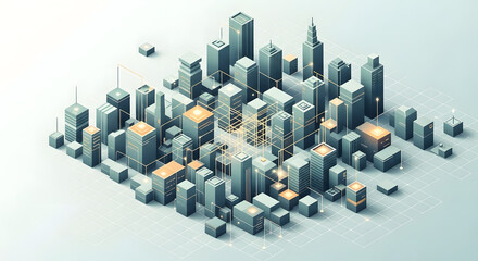 Fototapeta premium An isometric cityscape showcasing a modern metropolis. The image features a network of buildings, suggesting urban development and architecture. 